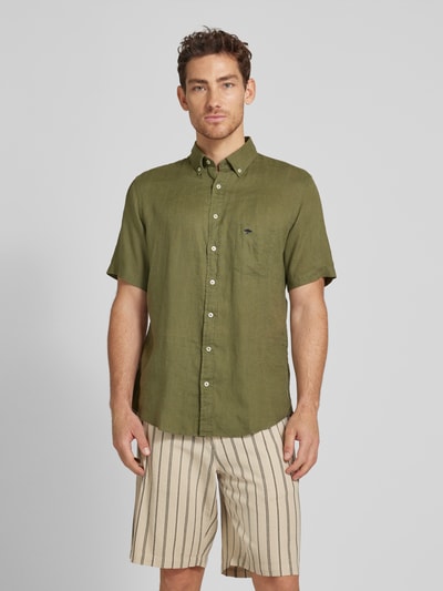 Fynch-Hatton Koszula casualowa z lnu z kołnierzykiem typu button down model ‘Summer’ Khaki melanż 4