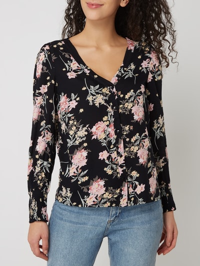 Pieces Blouse met bloemenmotief, model 'Paola' Zwart - 4