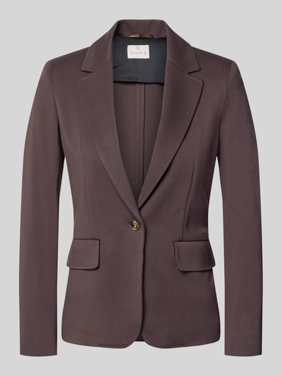 Produktfoto, brauner Blazer aus elastischem Viskose-Mix Modell 'Orche' von EMME mit Pattentaschen und taillierter Passform, strukturierte Stoffoberfläche.