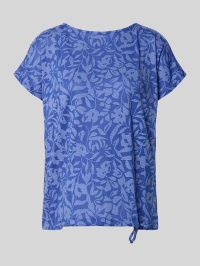 Produktfoto, T-Shirt mit Kordelzug am Saum und Rundhalsausschnitt von Betty Barclay, blauer Material-Mix mit floralem Muster, Straight Fit, Damen, Rückenlänge 60 cm bei Größe 36