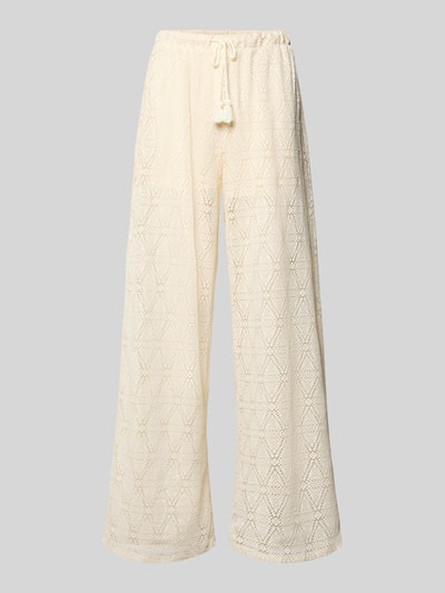 Produktfoto, Regular Fit Weite HOSE mit semitransparentem Besatz Modell 'MAYA' von Vero Moda in cremefarbener Strickoptik, elastischer Bundabschluss, Tunnelzug, Materialverarbeitung Strick