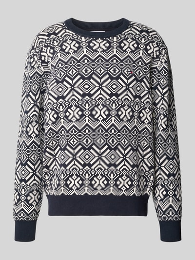 Produktfoto, Pullover mit Logo-Detail von Tommy Hilfiger, wzór na całej powierzchni, imitacja dzianiny, detal z logo, okrągły dekolt, rękawy długie, prążkowane wykończenia