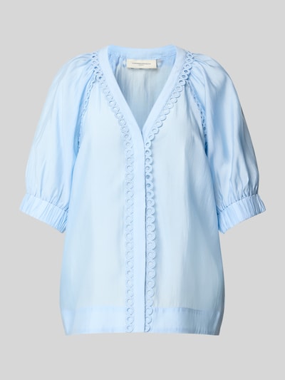 Copenhagen Muse Regular fit blouse met V-hals en gehaakt kant Lichtblauw - 2