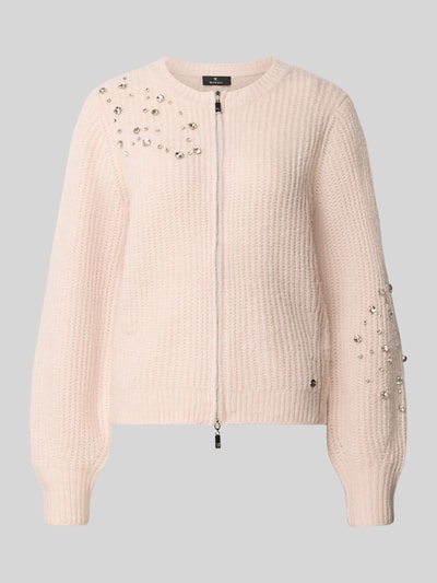Produktfoto, Regular Fit Cardigan met siersteentjes van monari in tricotlook, getailleerd, tweewegritssluiting, ronde hals, ruglengte maat 36: 60 cm, mouwlengte maat 36: 71 cm