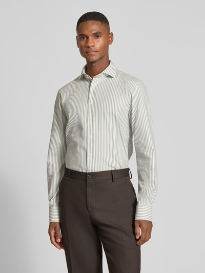 Profuomo Slim fit zakelijk overhemd met kentkraag Groen - 4