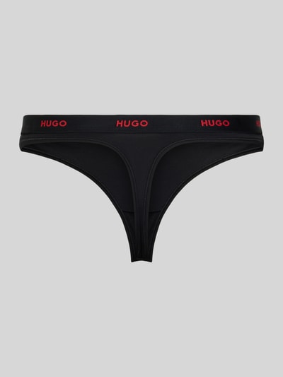 Produktfoto, Stringi z mieszanki bawełny Model 'HUGO ID THONG' od HUGO, efekt: jednolity kolor, napis z logo, elastyczny ściągacz
