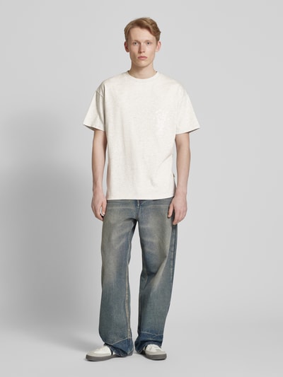 BLKVIS T-shirt met motief- en labelprint, model 'VASO' Lichtgrijs gemêleerd - 1