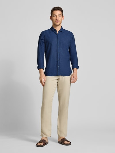 FIL NOIR Regular Fit Business-Hemd aus Leinen-Baumwoll-Mix Modell 'ROMA' Marine 1
