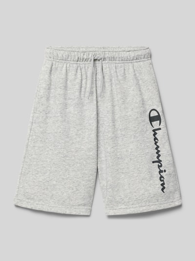 Productfoto, Shorts met Logo en elastische tailleband van CHAMPION, katoenmix, relaxed fit, logo zwart, tunnelkoord, lichtgrijs.