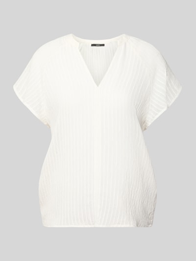 Produktfoto, Blusenshirt aus Viskose-Mix mit Raglanärmel von zero, weiß, Strukturmuster, Serafino-Ausschnitt, Loose-Fit, 61 cm Rückenlänge bei Größe 36, 24 cm Ärmellänge
