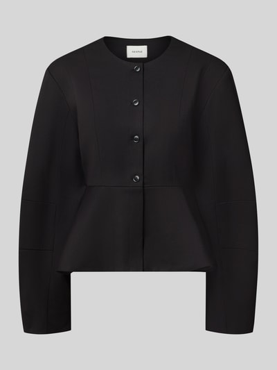 Productfoto, zwarte blazer met ronde hals, knoopsluiting, peplum, getailleerde fit, viscosemix, Blazer met Schößchen Modell 'paula' van Gestuz, dames blazer