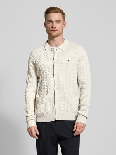 Fynch-Hatton Cardigan mit Zopfmuster Offwhite 4