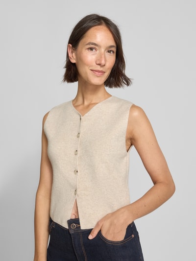 Oui Gebreid gilet met V-hals Beige gemêleerd - 3