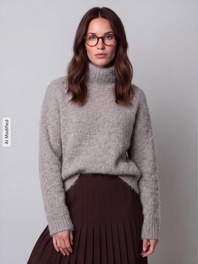 Selected Relaxed Fit Rollkragenpullover aus Alpaka-Mix Taupe 4