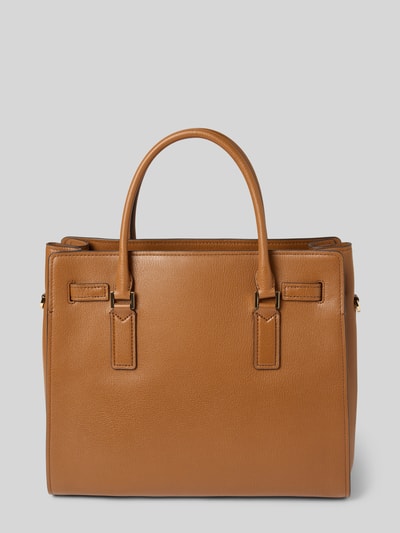 Produktfoto, Handtasche mit Tragehenkel Modell 'HAMILTON' von MICHAEL Michael Kors aus glattem, braunem Leder mit Reißverschluss, Label-Detail, Hauptfach, Innenfach mit Reißverschluss, Schulterriemen, Größe: 37x32x12 cm, Länge Schulterriemen: 47 cm.