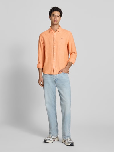 Tommy Jeans regular fit vrijetijdsoverhemd van mix van katoen en linnen Oranje - 1