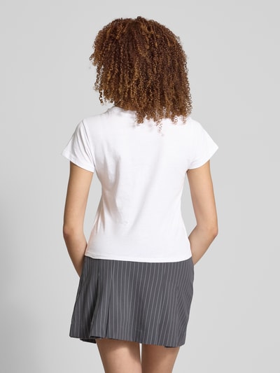 Review T-shirt z prążkowanym okrągłym dekoltem Biały 5