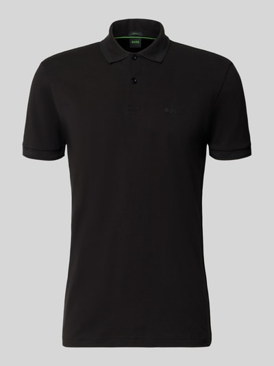 Produktfoto, czarna koszulka polo z bawełny Regular Fit model 'PIO 1' od BOSS Green, gładka faktura, produkt od BOSS.