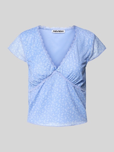 Review T-shirt z obszyciem koronką Błękitny 2