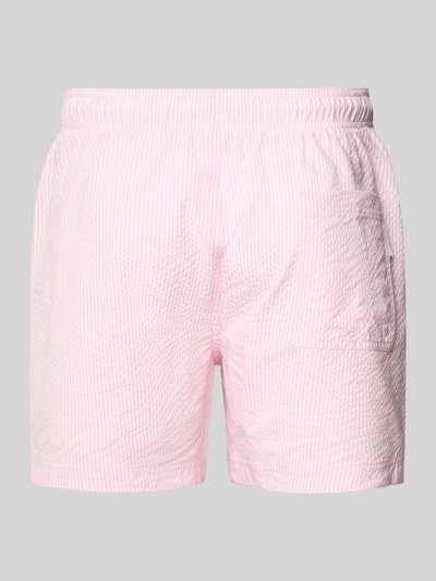 Produktfoto, Badehose aus Seersucker mit elastischem Bund Modell 'MAUI OCEAN' von Jack & Jones, Regular-Fit, Kordelzug, rosa-weiß, gestreifte Struktur