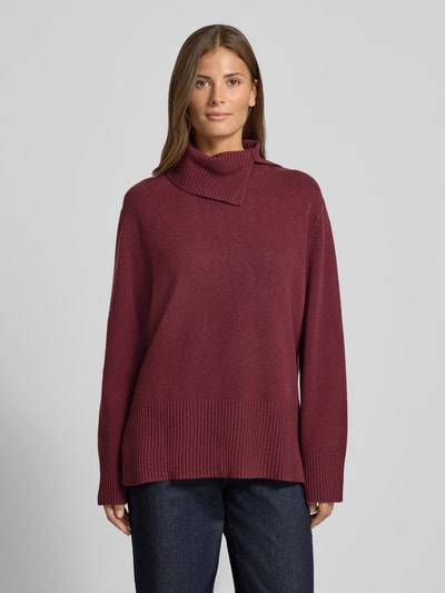 Christian Berg Woman Sweter z dzianiny z wełny lana z golfem i bocznymi rozcięciami Bordowy 4