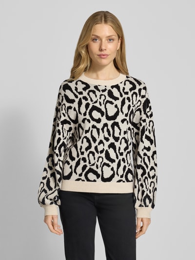 Vila Sweter z dzianiny z prążkowanymi wykończeniami model ‘TIP’ Beżowy 4