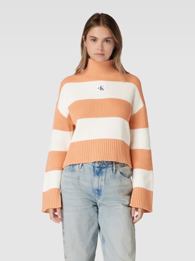 Calvin Klein Jeans Rollkragenpullover mit Blockstreifen Modell 'CHUNKY' Orange 4