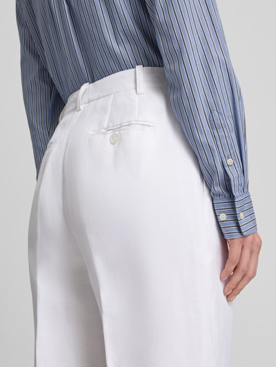 Vrouwenmodel draagt Loose Fit Stoffhose aus Leinen-Viskose-Mix Modell 'SENDON' van Lauren Ralph Lauren, unikleurig, detailopname rug.