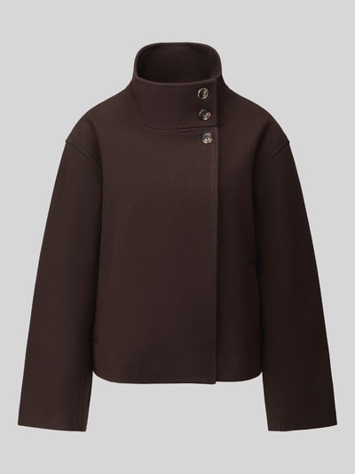 Produktfoto, dunkelbraune Regular Fit Blouson mit Stehkragen Modell 'GNES' von PIECES, Damen Bomberjacke / Blouson, glatte Textur