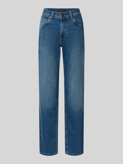 Produktfoto, Regular Fit Jeans mit Steekzakken van bugatti, Mix van katoen en elastaan, blauwe kleur, knoop- en ritssluiting, Bandwijdte maat 32/32: 41 cm, Binnenbeenlengte maat 32/32: 84 cm