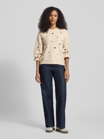 Apricot Strickpullover mit Rundhalsausschnitt und Stitchings Sand 1