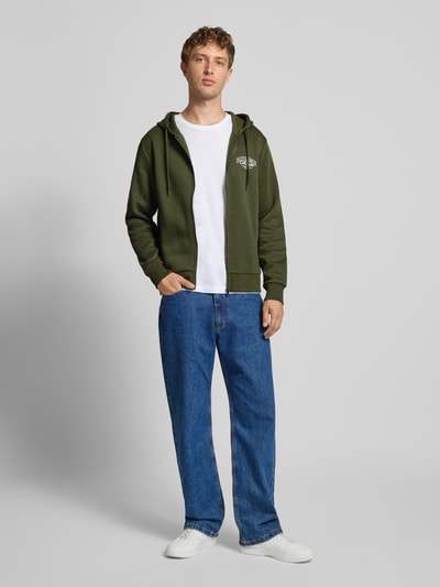 Jack & Jones Sweatjack met capuchon en labelprint, model 'MAKOTO' Donkergroen - 1