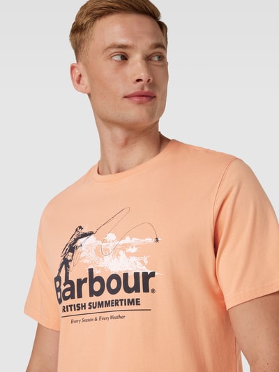 Barbour T-shirt met logodetail, model 'CAST' Oranje - 3