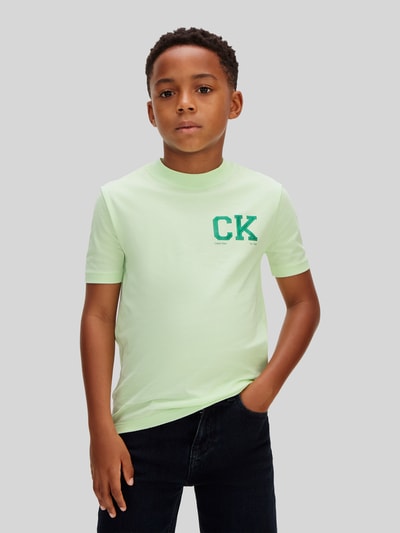 Calvin Klein Jeans regular fit T-shirt van puur katoen model 'CHEST' Lichtgroen - 4