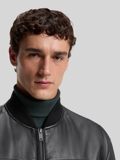 BOSS Orange Regular fit leren jack van lamsnappa Zwart - 3