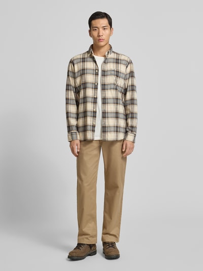camel active Regular Fit Freizeithemd aus Flanell mit Label-Stitching Offwhite Melange 1