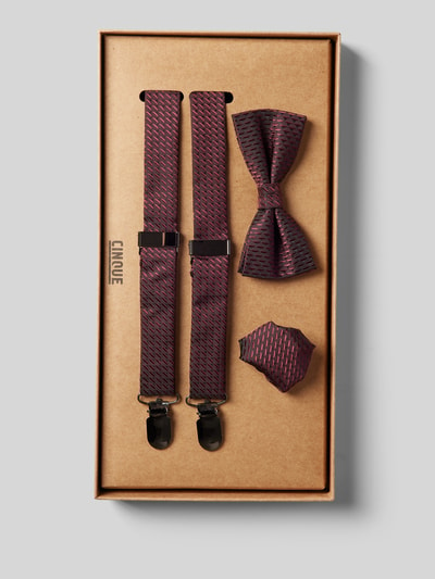 Cinque Bretels in een set met strik en pochet, model 'Enrico' Bordeaux - 1