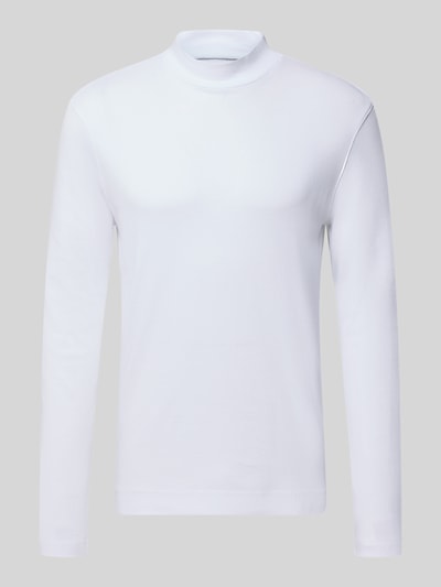 Produktfoto, Regular Fit Longsleeve aus reiner Baumwolle mit Stehkragen von Christian Berg Men, weiß, glatte Struktur, elastische Abschlüsse, Rückenlänge 65 cm bei Größe M