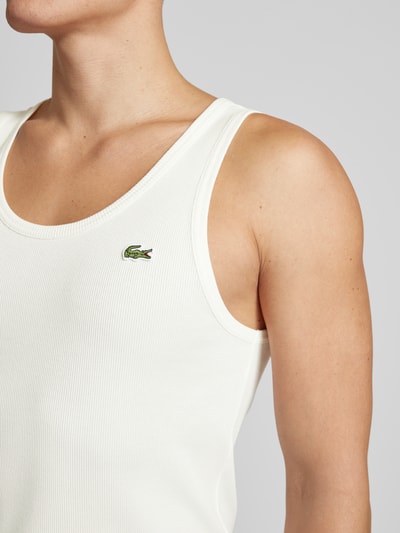 Lacoste Top z efektem prążkowania Złamany biały 3