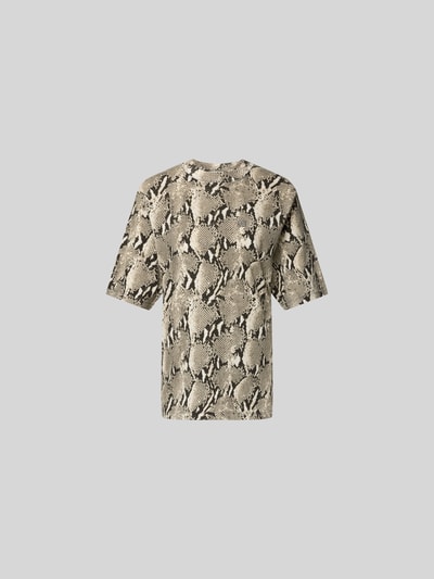Produktfoto, Regular Fit T-Shirt aus reiner Baumwolle von Anine Bing, Damen T-Shirt, Schlangenprint, Rundhalsausschnitt, Halbarm, Rückenlänge 65 cm, beige und schwarz, strukturierte Baumwolle.
