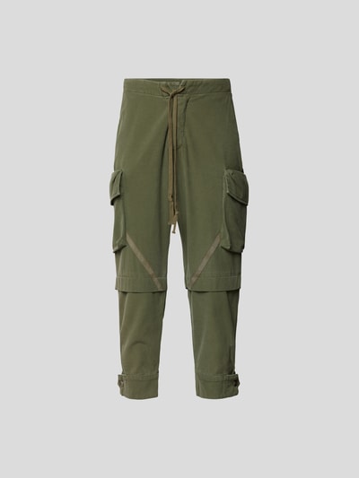 Greg Lauren Cropped Cargohose mit Kontraststreifen Khaki 2