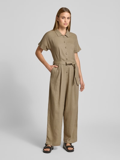 ICHI Jumpsuit aus Leinen-Mix mit Bindegürtel Modell 'LINNO' Taupe 1
