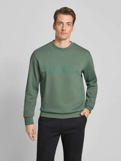 BOSS Green Regular fit sweatshirt van katoenmix, model 'SALBO' Lindegroen - 4