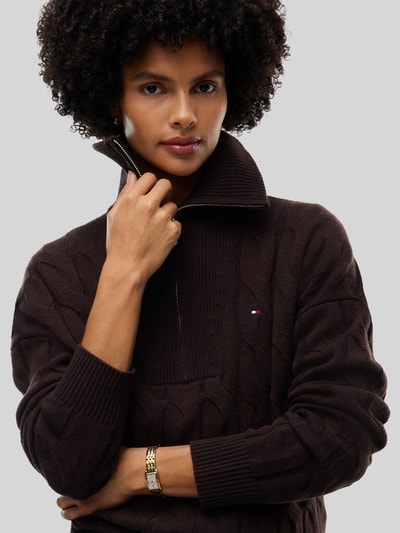 Tommy Hilfiger Relaxed Fit Troyer aus reiner Wolle Schoko 3