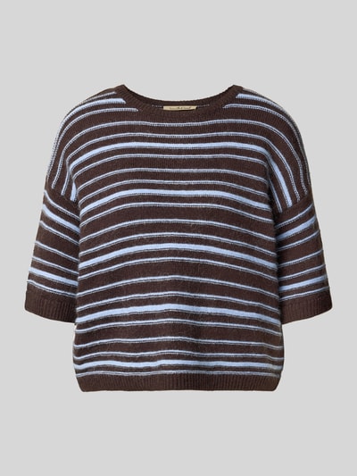 Produktfoto, Relaxed Fit T-Shirt aus Woll-Mix von Smith and Soul, braun mit weißen Streifen, gerippte Abschlüsse, Rundhalsausschnitt, Halbarm