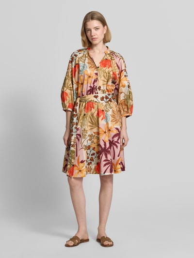 Christian Berg Woman Kniellange overhemdjurk in all-over look met strikceintuur Camel - 4