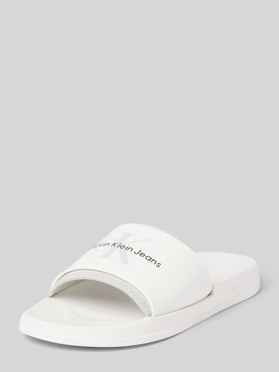 CK Calvin Klein Slides mit Label-Print Weiss 1