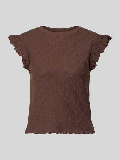 Productfoto, Strickshirt mit Rundhalsausschnitt und Wellensaum van Jake*s Casual in bruin, katoen, regular fit, structuur, golvende zoom