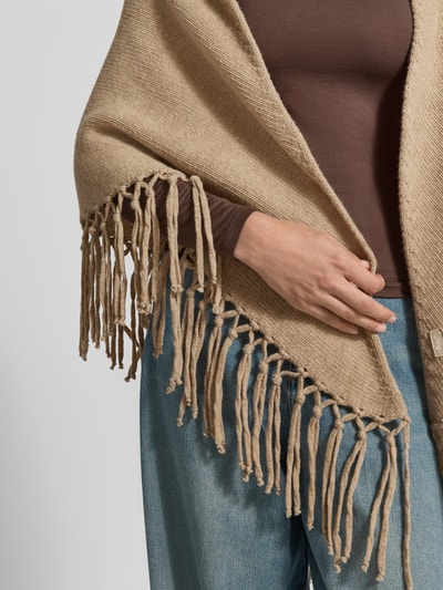 Weekend Max Mara Poncho van zuivere scheerwol met franjes model 'TORNADO' Zand - 3