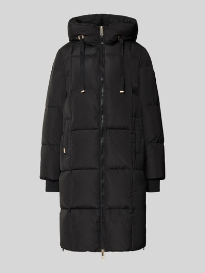 Produktfoto, Regular Fit Mantel in Stepp-Optik Modell 'Nova' von MOS MOSH in Schwarz mit Kapuze, Zweiwege-Reißverschluss und Eingrifftaschen, Damen Mantel, glatte Oberfläche